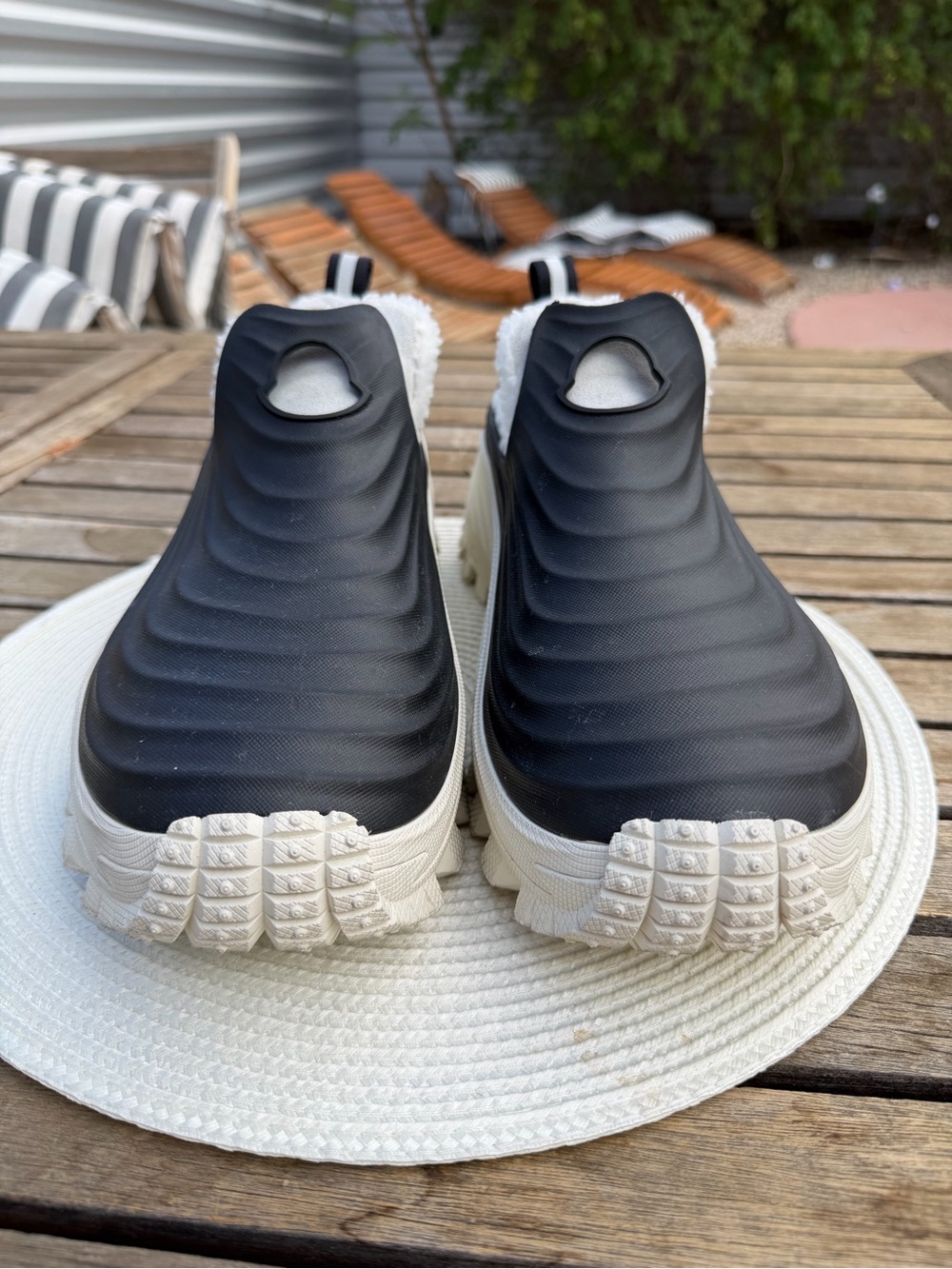 Moncler Black and White Quilted Shearling-Lined Slip-On Sneakers